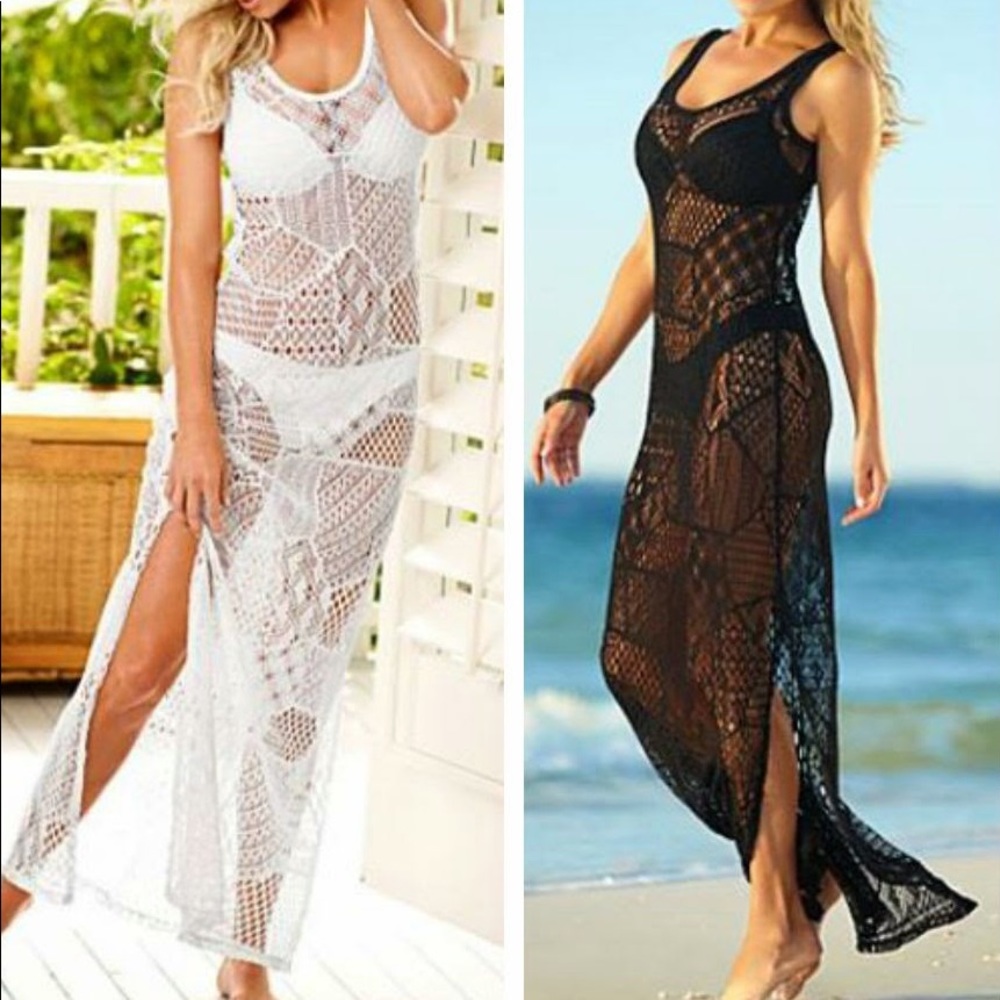 White Crochet Maxi Cover Up